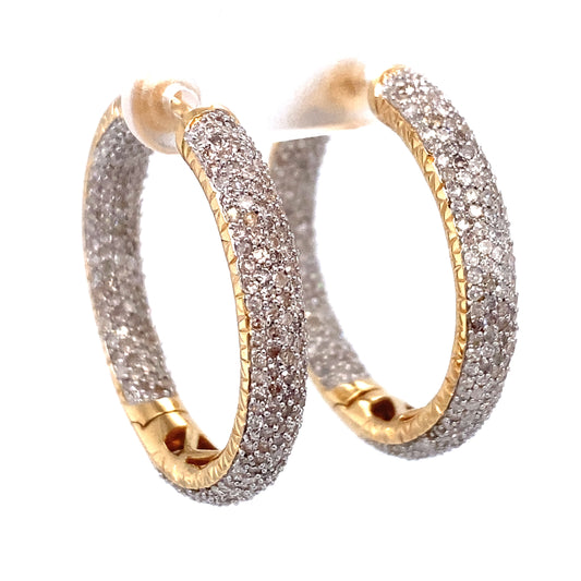 Circa 1990s 2.5 Carat Diamond Inside-Out Hoop Earrings in 14K Two Tone Gold