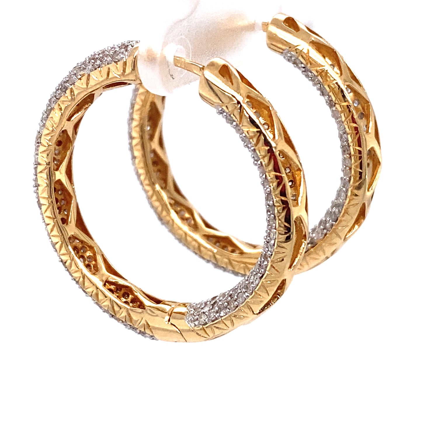 Circa 1990s 2.5 Carat Diamond Inside-Out Hoop Earrings in 14K Two Tone Gold