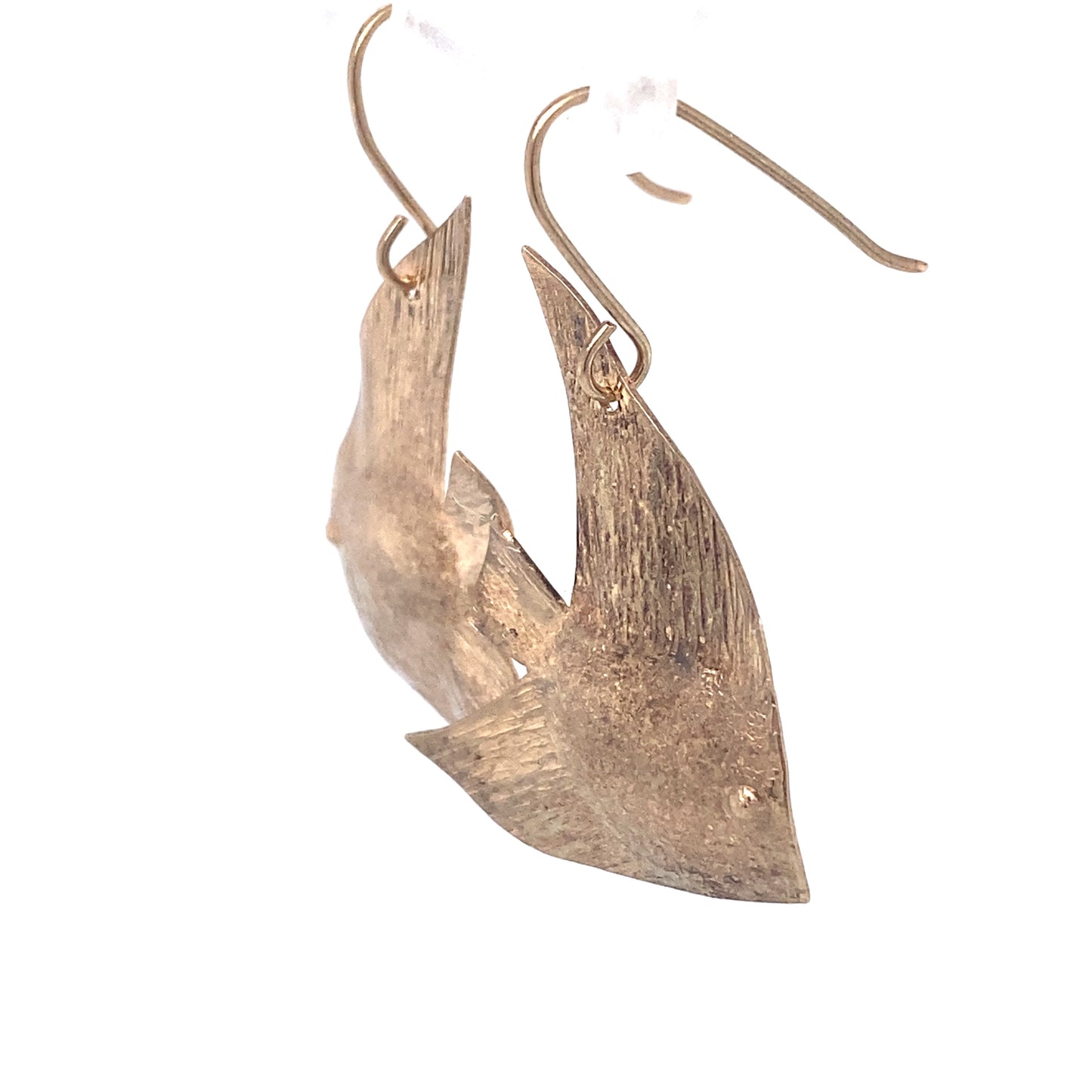 Circa 1990s 14K Gold Angel Fish Dangle Earrings