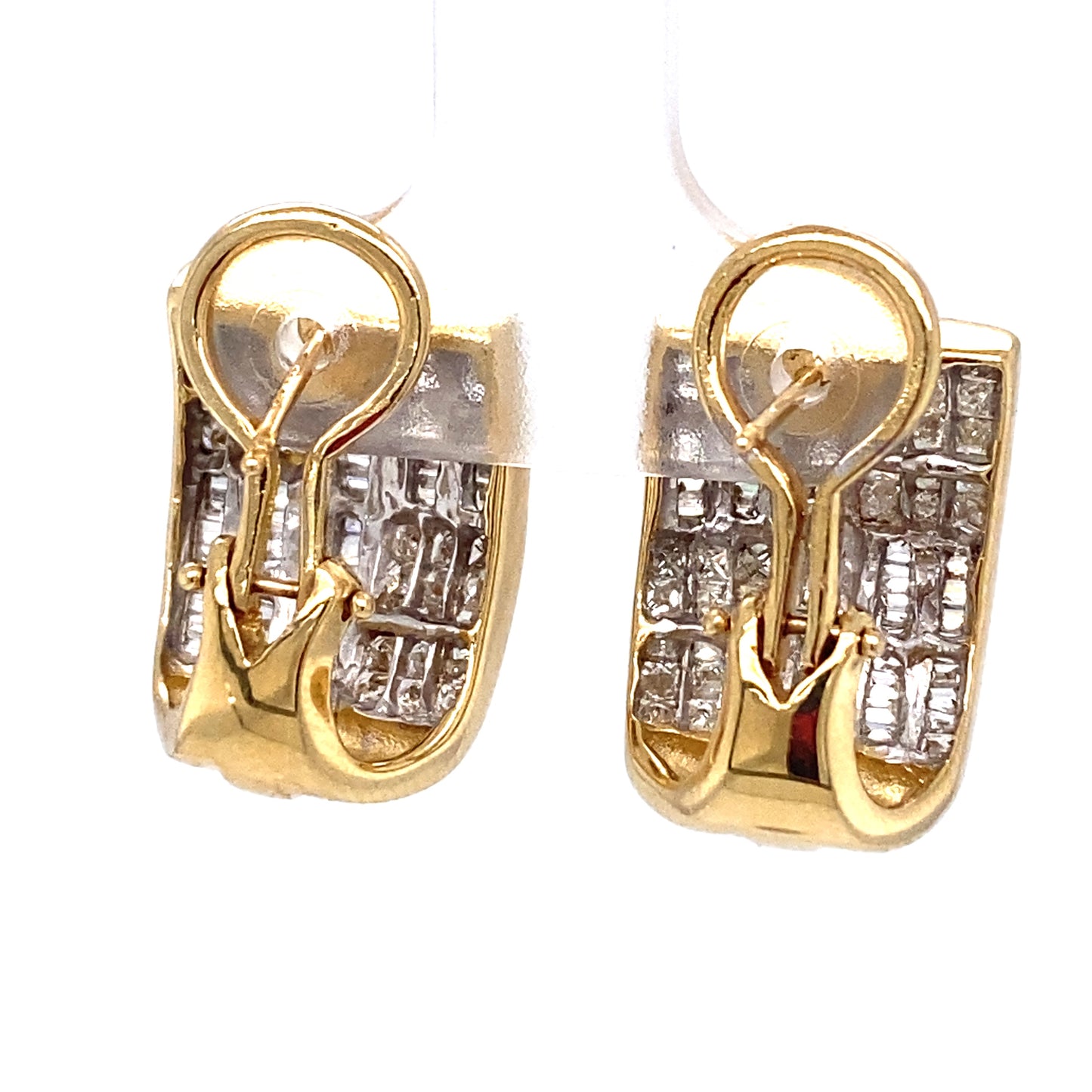 Circa 1980s 1.50 Carat Square Diamond Half Hoop Earrings in 14K Gold