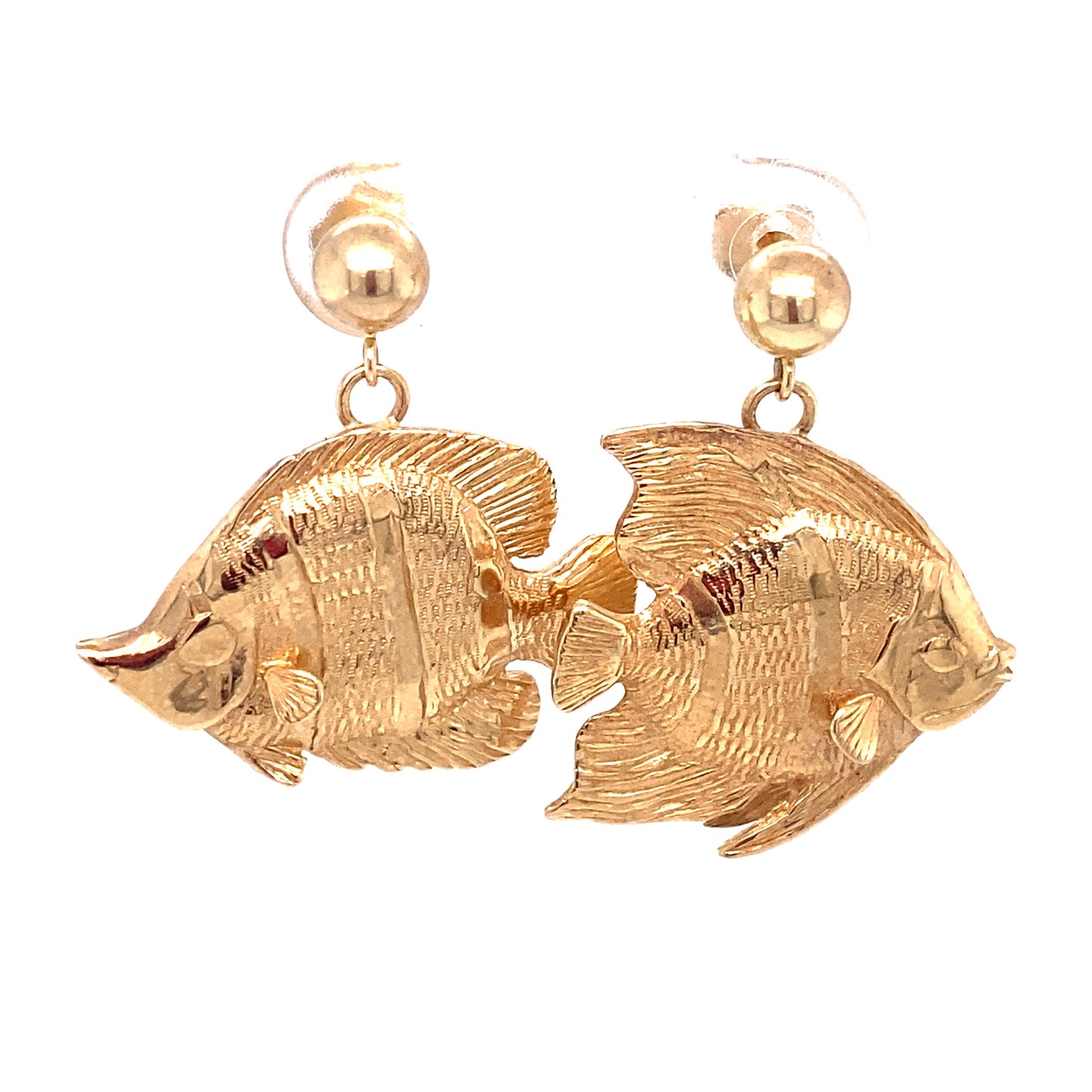 Circa 1950s Fish Dangle Earrings in 14K Gold