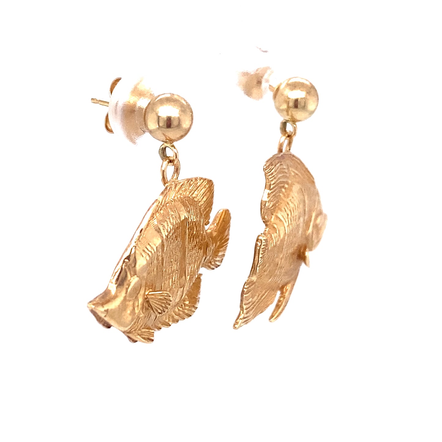 Circa 1950s Fish Dangle Earrings in 14K Gold