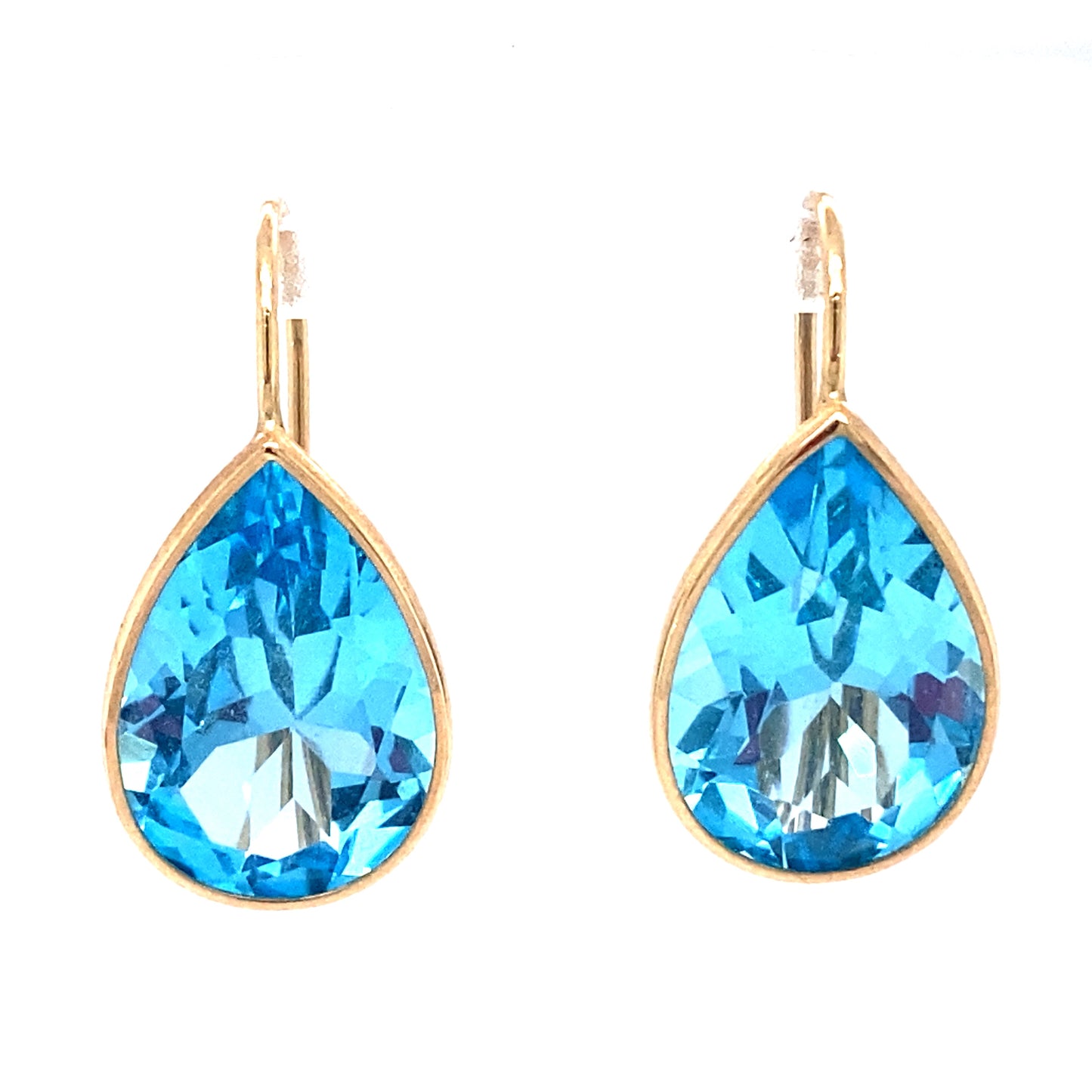 Circa 1980s 10.0 CTW Pear Cut Blue Topaz Bezel Set Dangle Earrings in 14K Gold