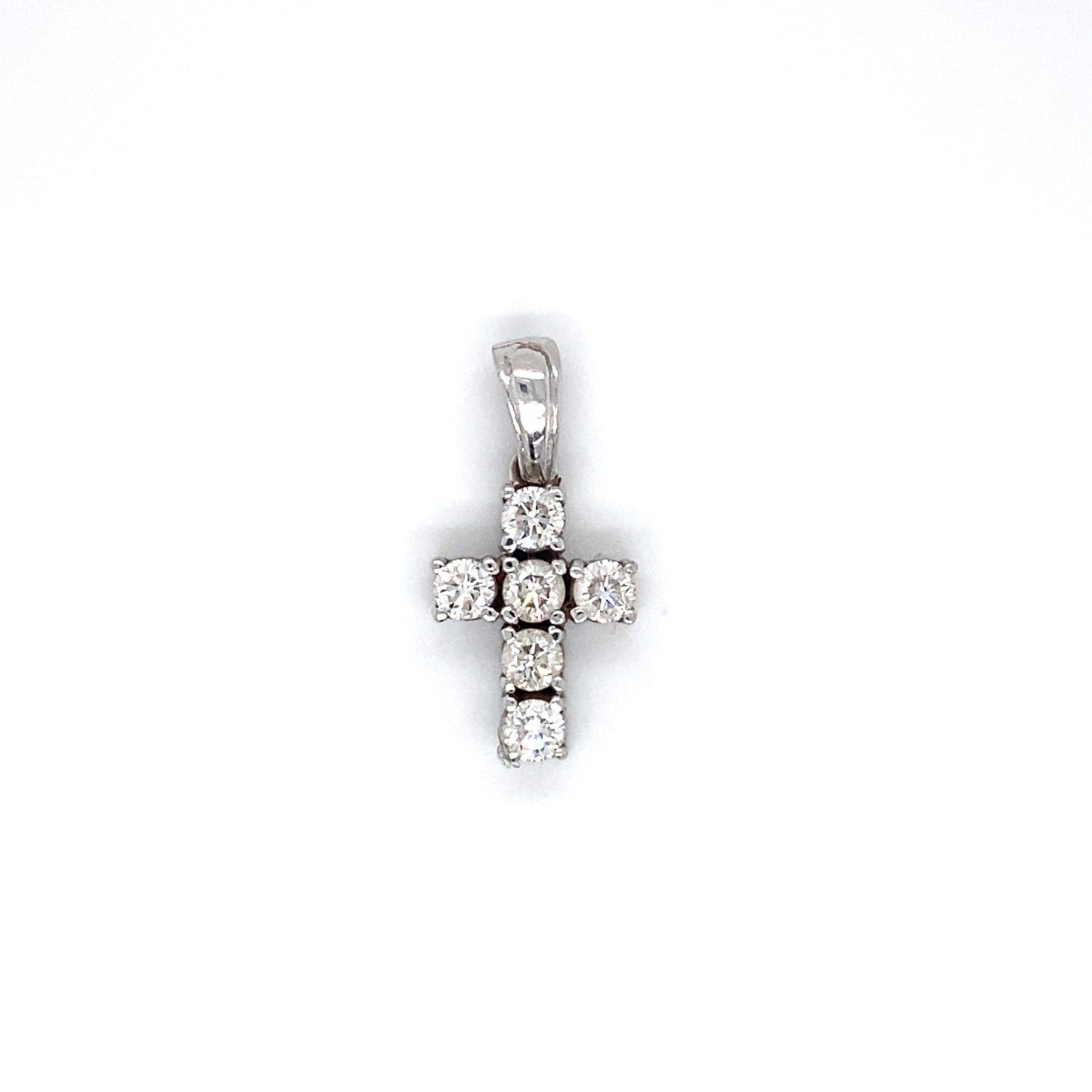 Circa 1990s 1.0 Carat Diamond Cross Pendant in 14K White Gold