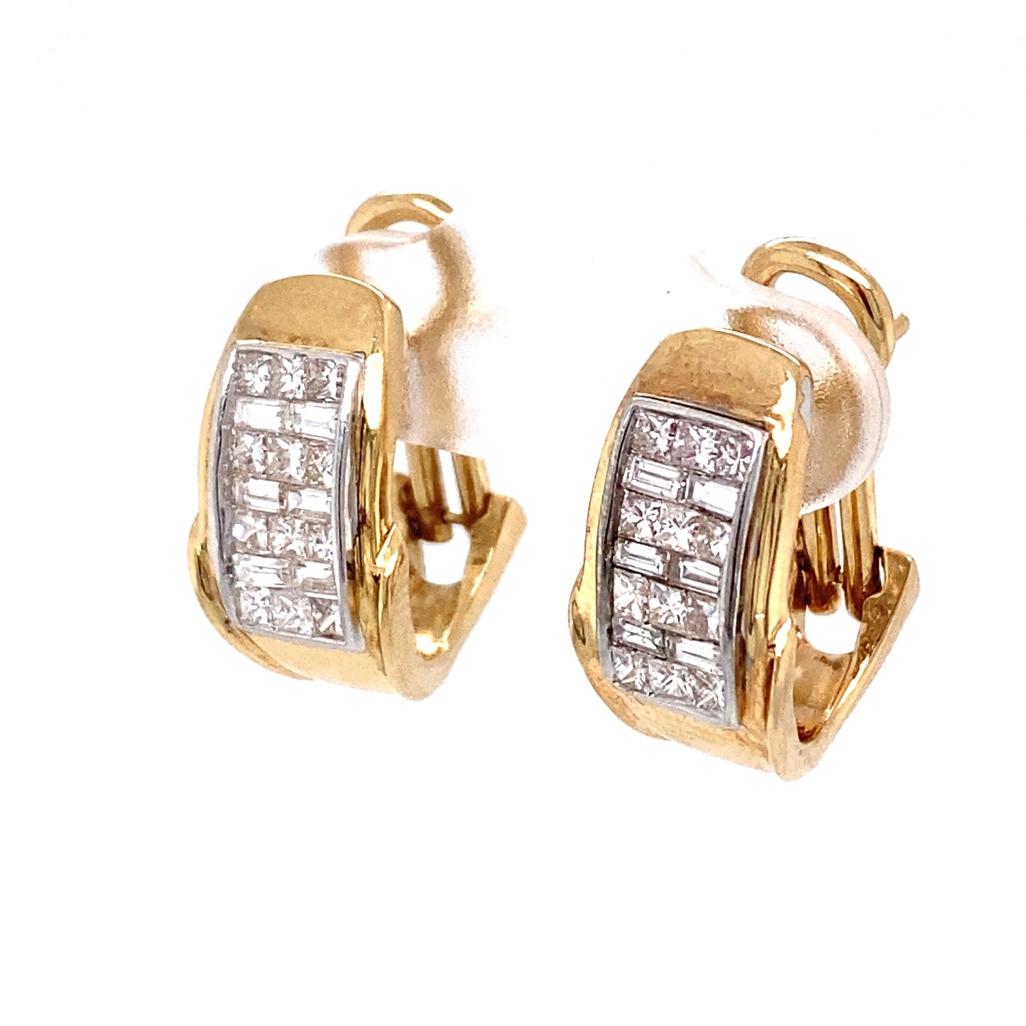 Circa 1980s Baguette and Princess Cut Diamond Earrings in 14K Gold