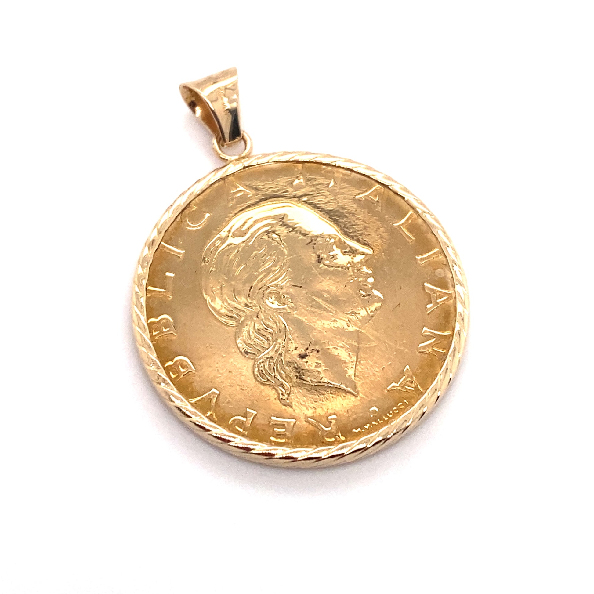 Circa 1990s Italian 200 Lira Gold Coin Pendant in 14K Gold – The
