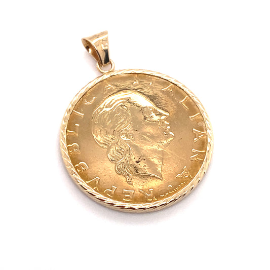 Circa 1990s Italian 200 Lira Gold Coin Pendant in 14K Gold