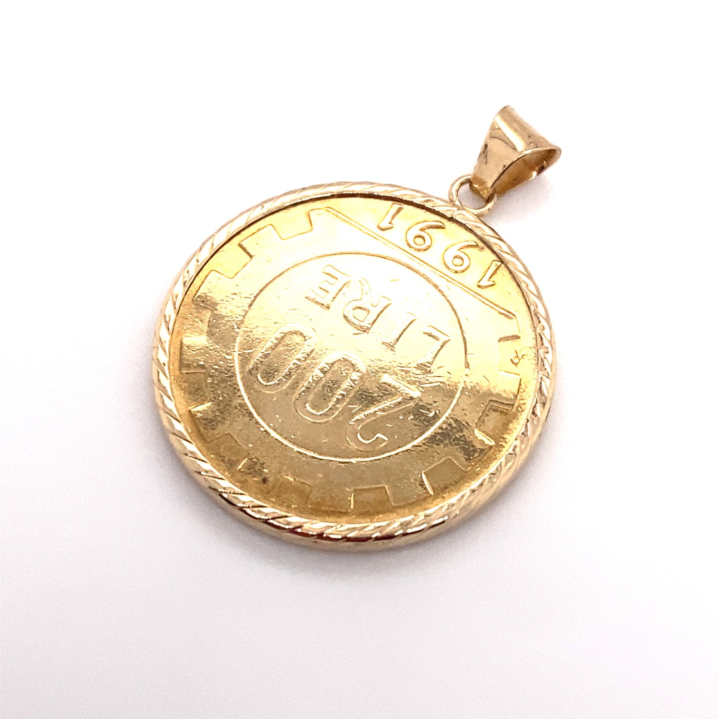 Circa 1990s Italian 200 Lira Gold Coin Pendant in 14K Gold