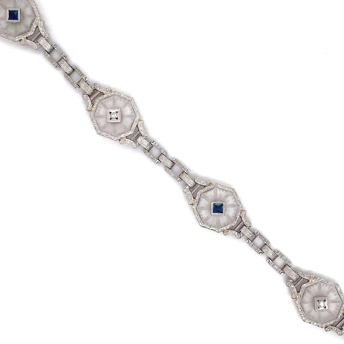Circa 1880s Victorian Rock Crystal, Sapphire and Diamond Bracelet in 14K Gold