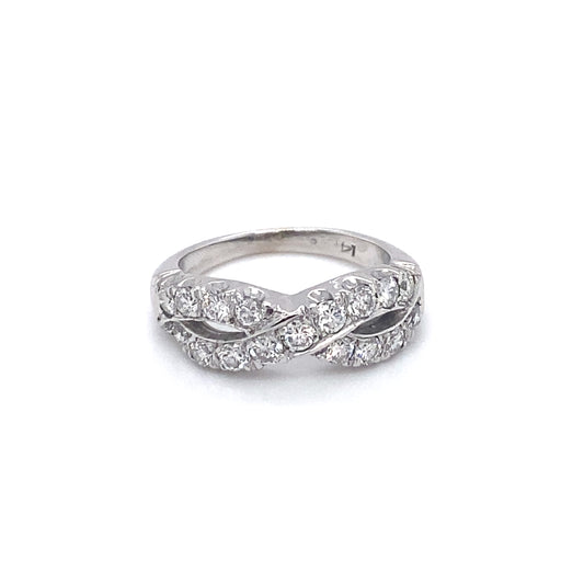Circa 1960s 1.0 Carat F Color Diamond Infinity Ring in 14K White Gold