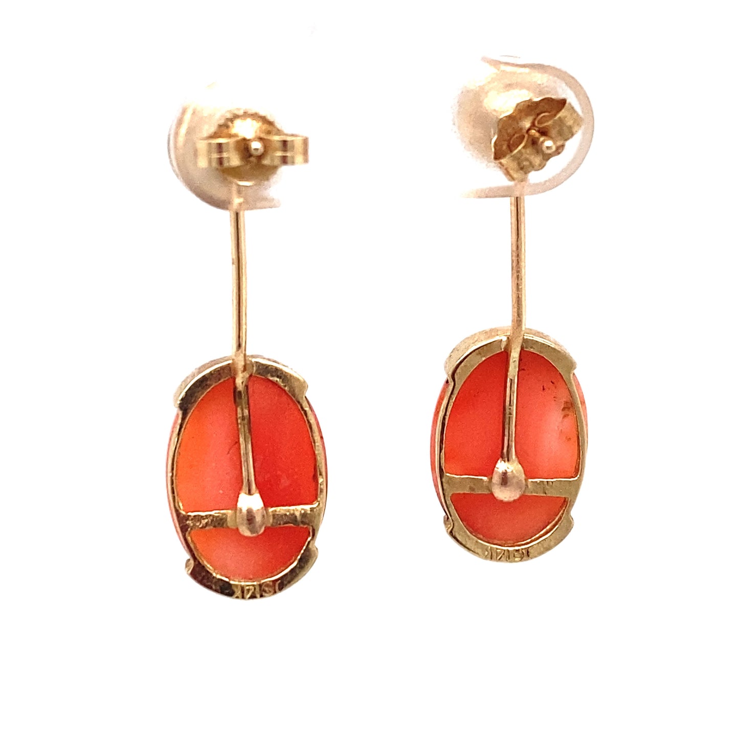 Circa 1970s Ball Stud Earrings With Removable Coral Dangles in 14K Gold