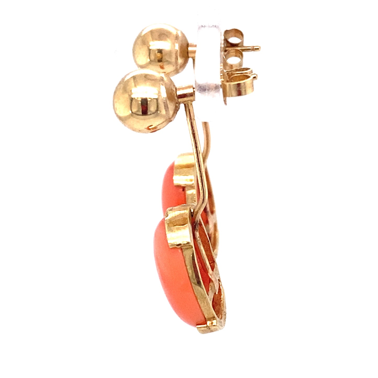 Circa 1970s Ball Stud Earrings With Removable Coral Dangles in 14K Gold