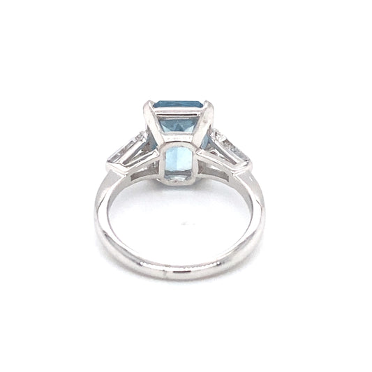 Circa 1920s 2.50 Carat Aquamarine and White Sapphire Ring in 14K White Gold
