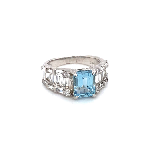 2.0 Carat Aquamarine and 0.70 Diamond Ring in 14K White Gold