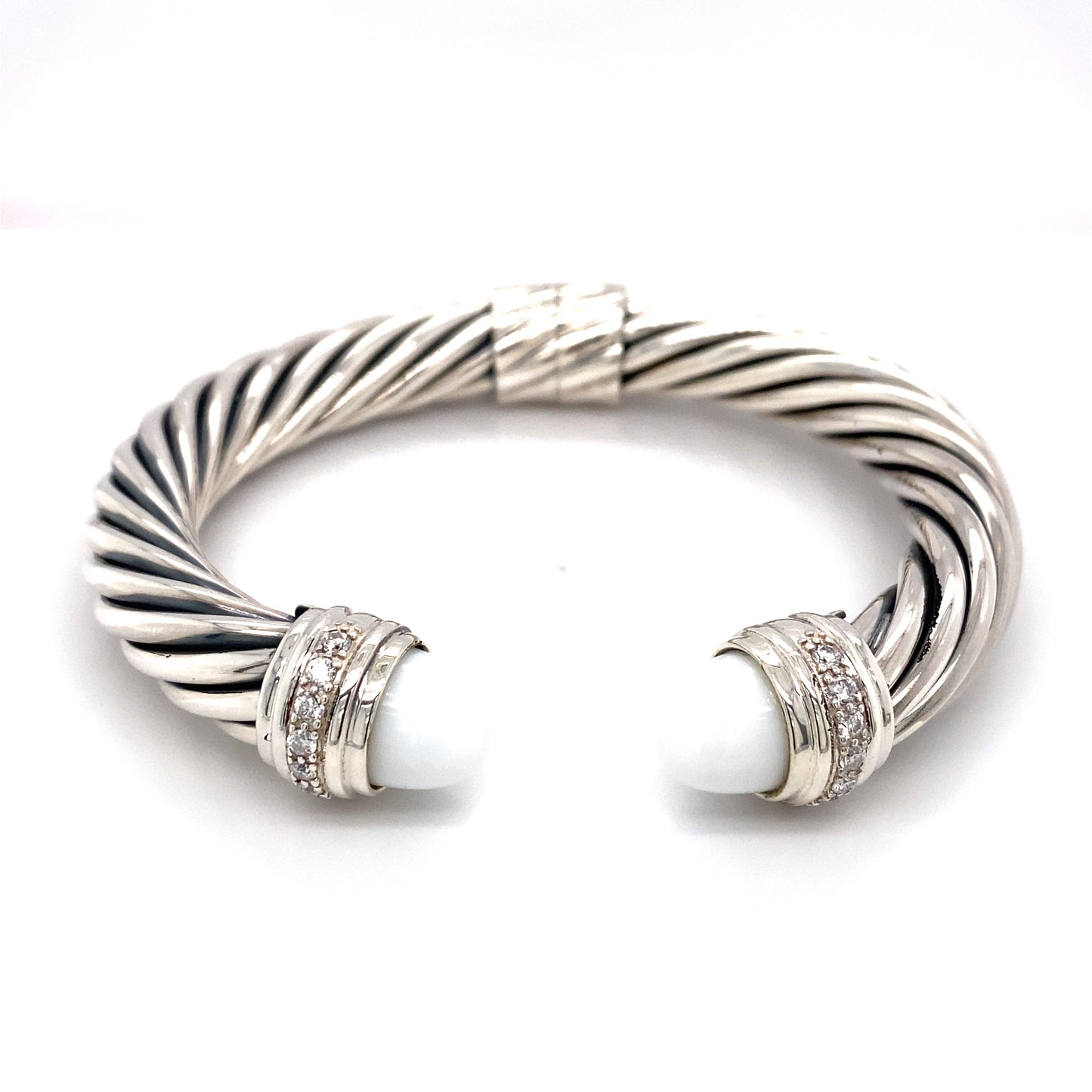 David Yurman Chalcedony and White Sapphire Hinged Cuff in Sterling Silver