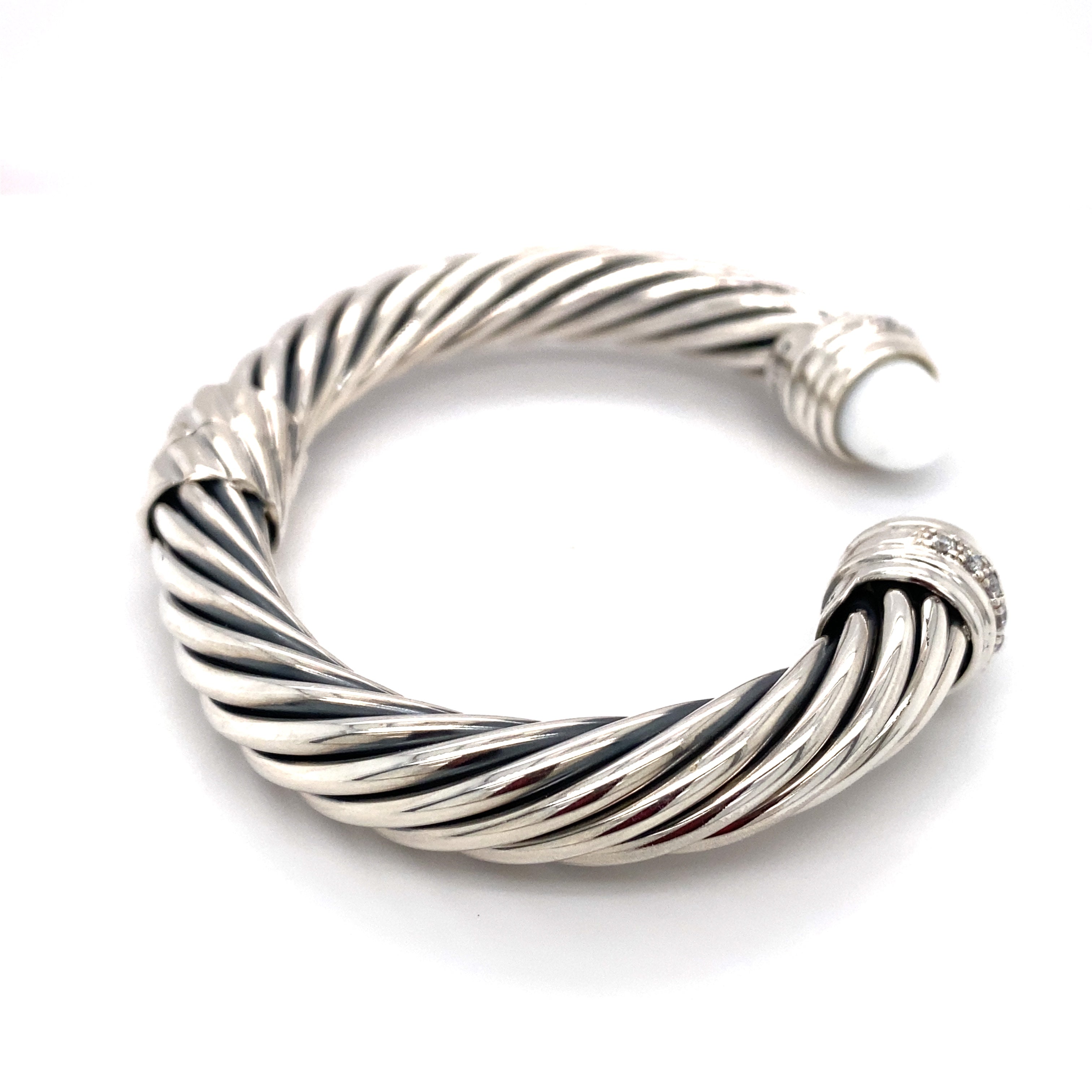 David Yurman Chalcedony and White Sapphire Hinged Cuff in Sterling Sil The Verma Group