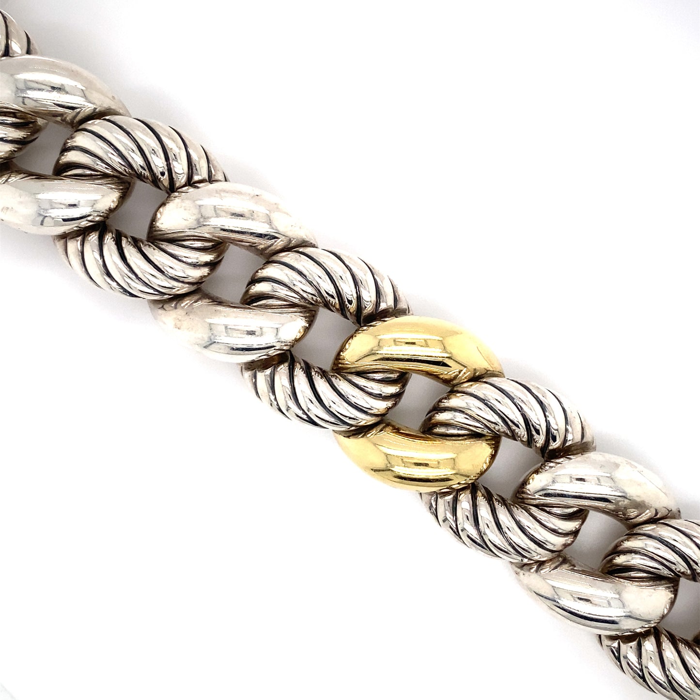 David Yurman Large Curb Link Chain Bracelet in Sterling Silver and 18K Gold