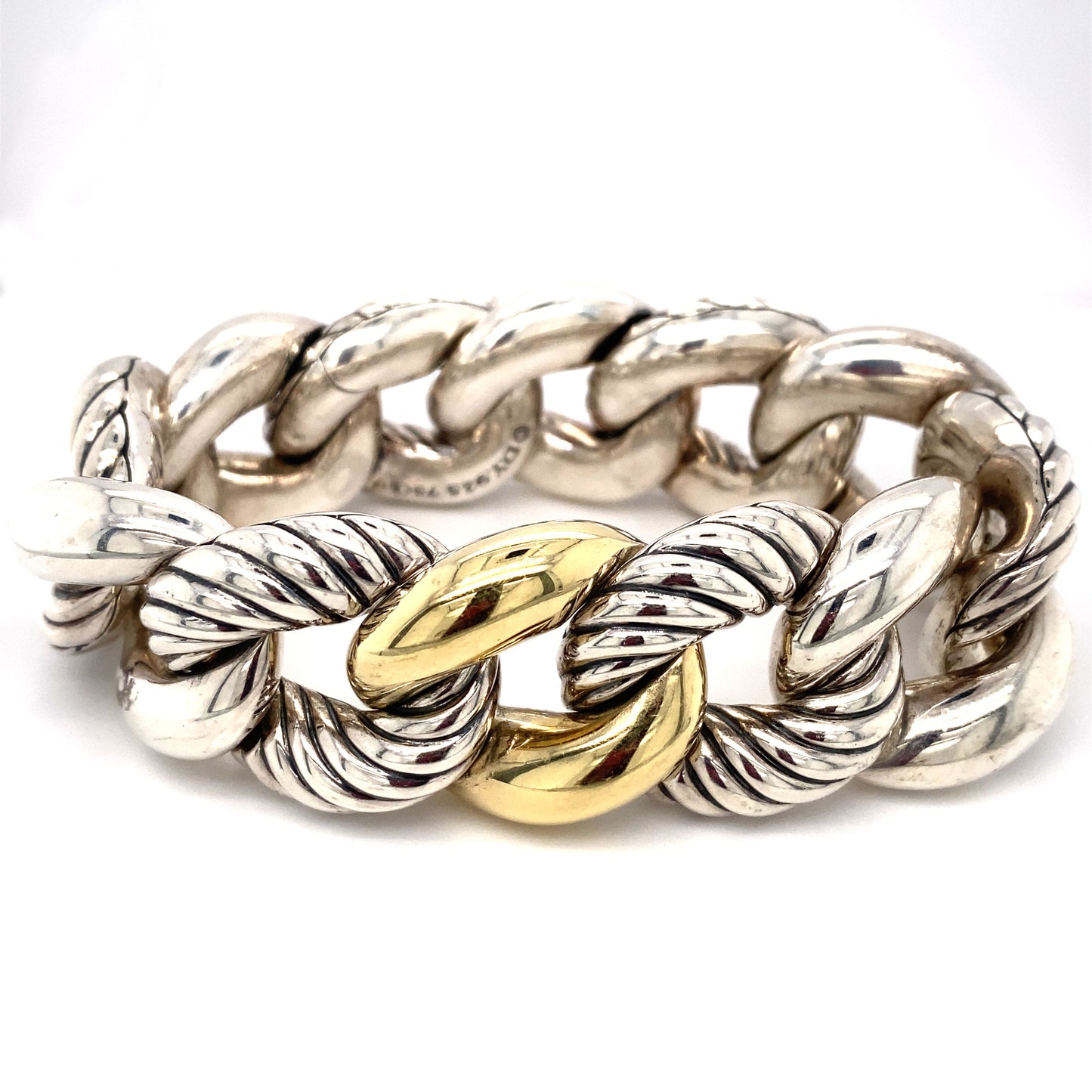 David Yurman Large Curb Link Chain Bracelet in Sterling Silver and 18K Gold