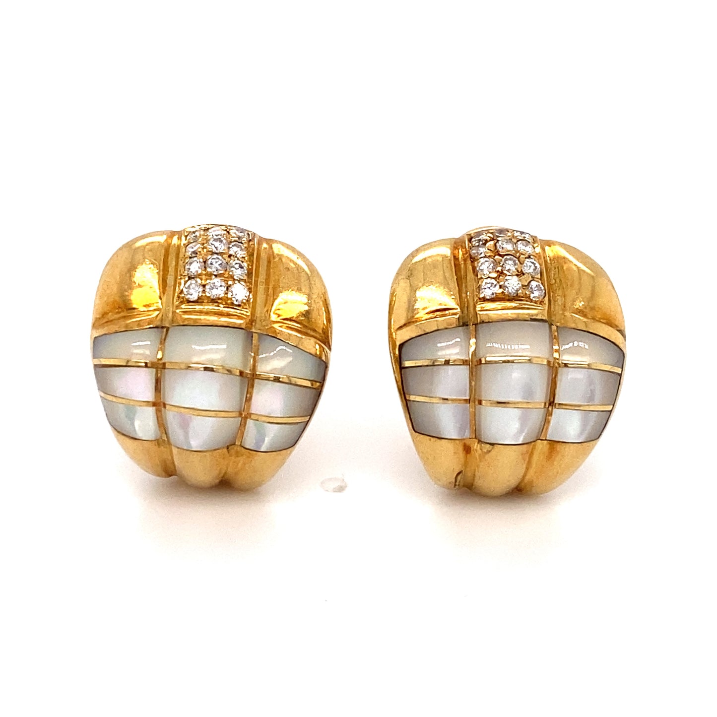 Circa 1960s Italian Mother of Pearl and Diamond Clip-On Earrings in 18K Gold