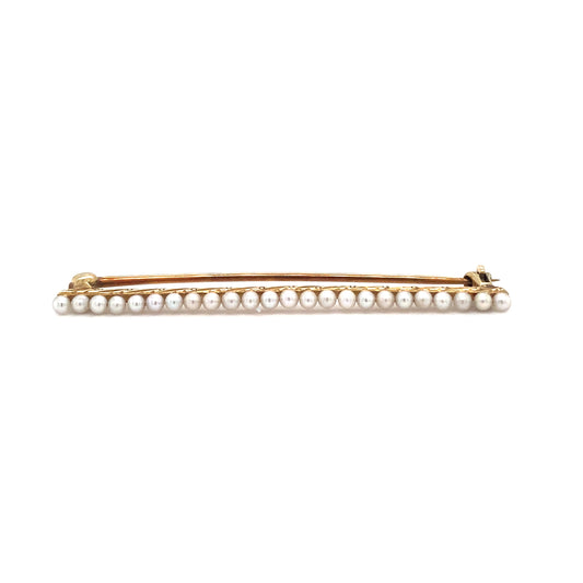 Circa 1920s Seed Pearl Bar Pin in 14K Gold