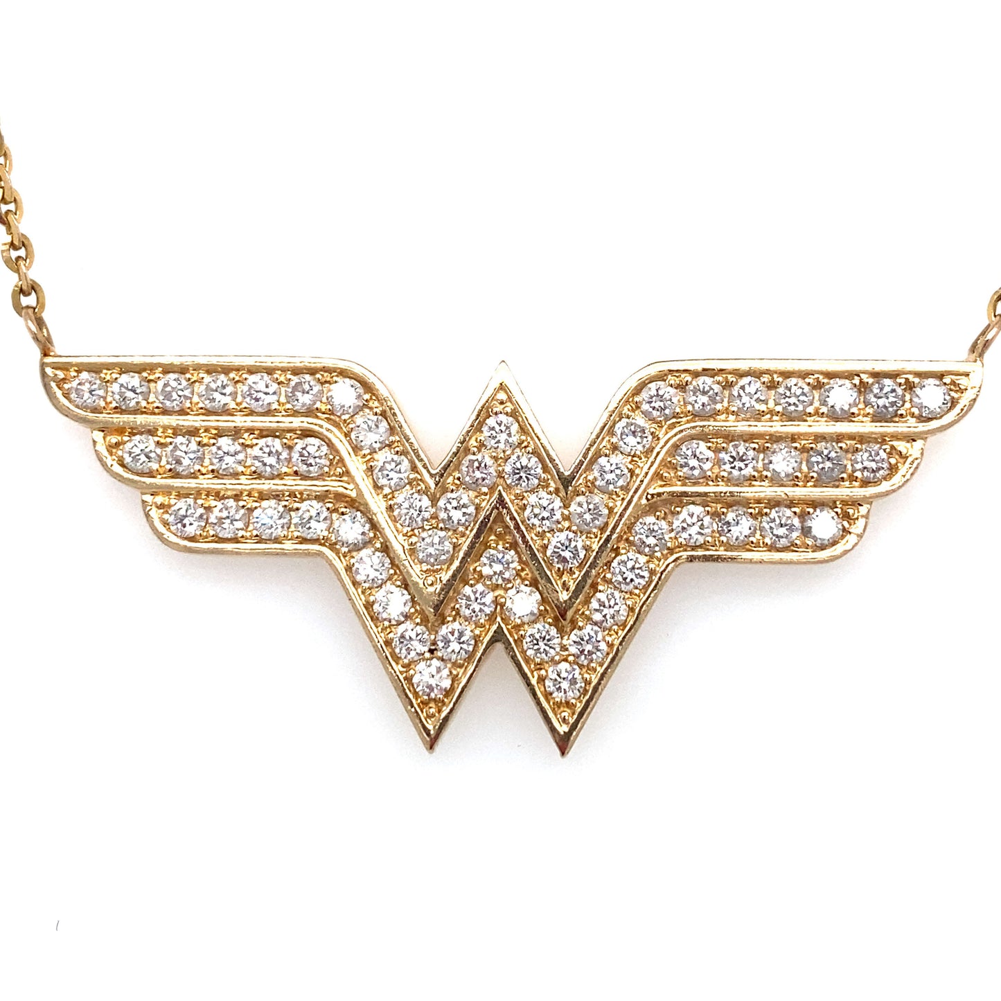 2.0 Carat Diamond Wonder Woman Logo Pendant in 14K Gold