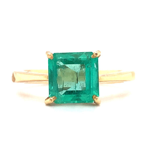 3.50ct Asscher Cut Colombian Emerald Solitaire Ring in 18K Gold