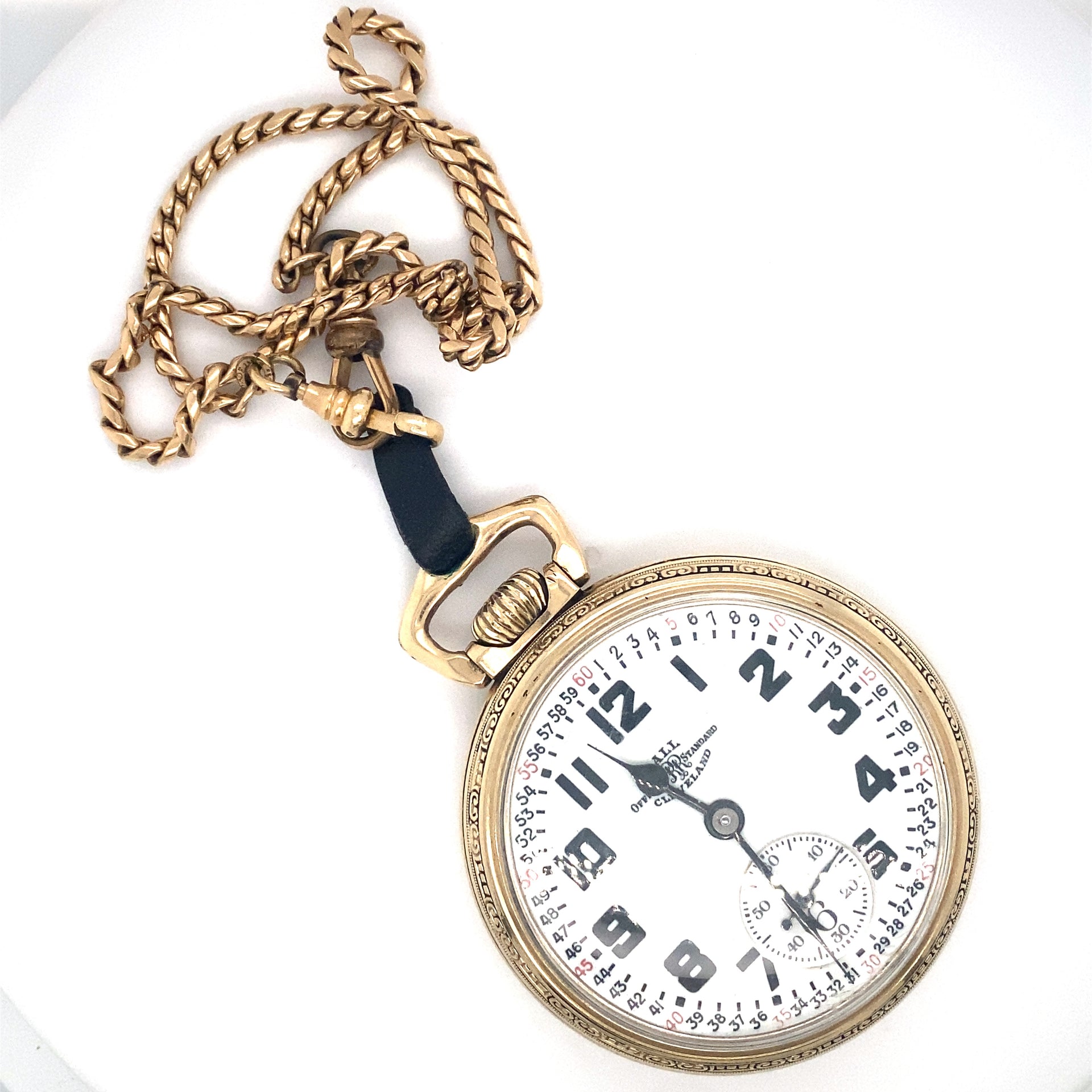 Circa 1940s Ball Railroad Chronograph Pocket Watch with Chain in