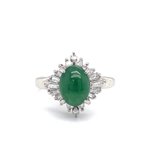 Circa 2000s 1.50ct GIA Natural Jade and Diamond Ring in Platinum