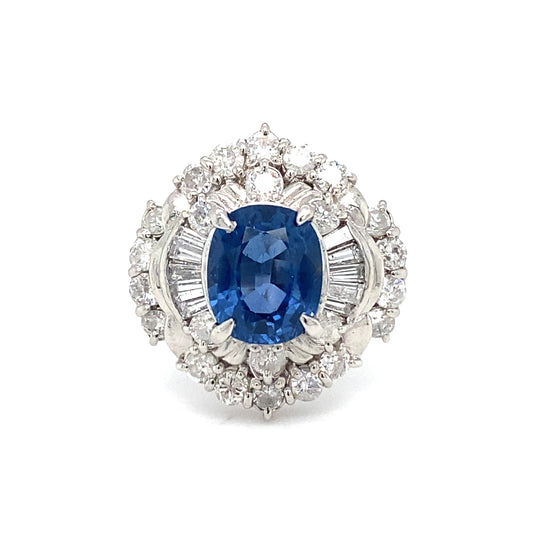 Circa 2000s No Heat 2.72ct Sapphire and Diamond Cocktail Ring in Platinum