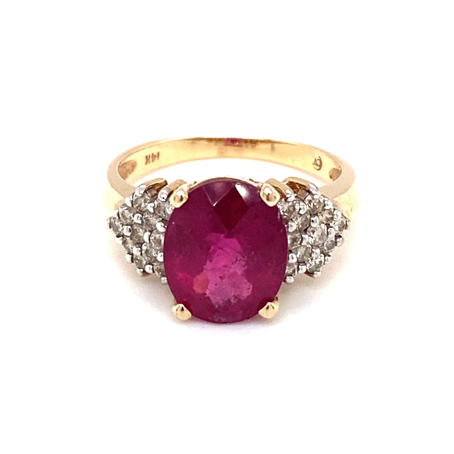 Circa 2000s Oval Pink Tourmaline and Diamond Cocktail Ring in 14k Gold