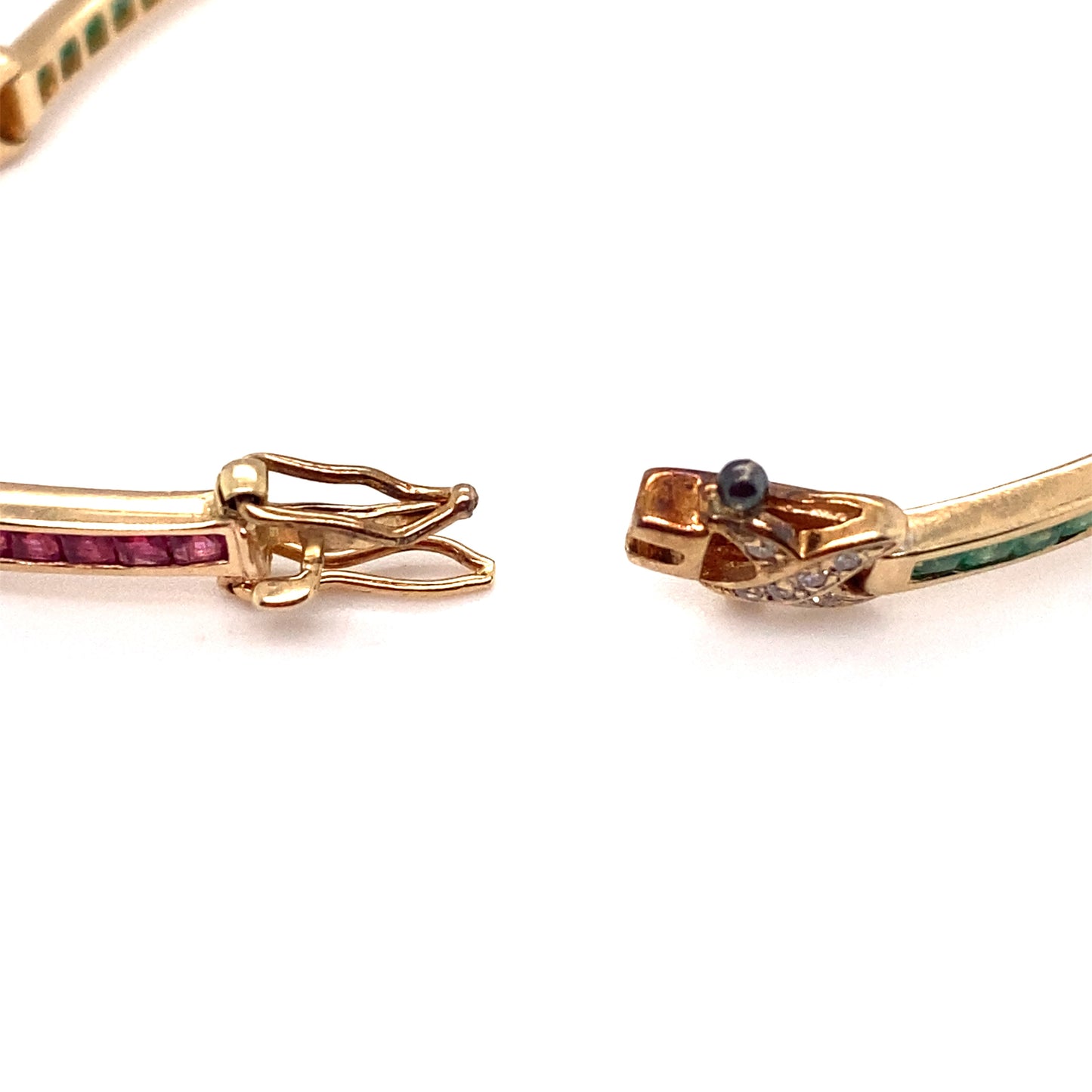Circa 1980s Tutti Frutti Style Ruby, Emerald, Sapphire and Diamond Link Bracelet