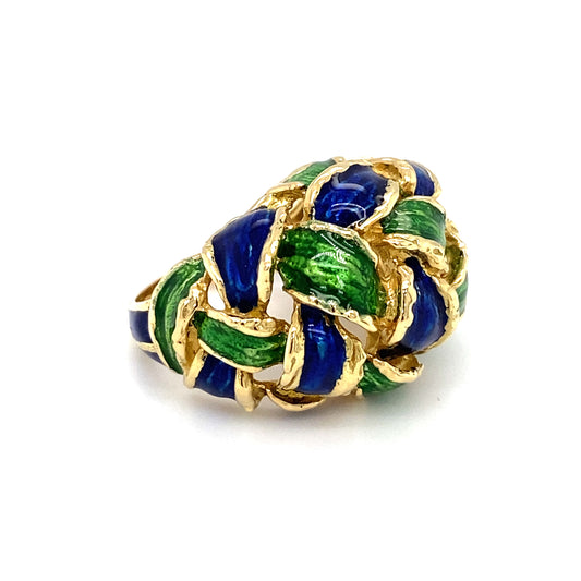 Tiffany & Co. Blue and Green Enamel Ribbon Ring in 18K Gold