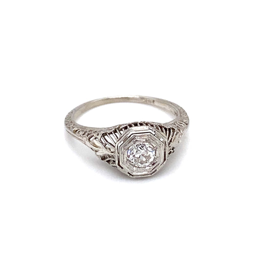 Circa 1920s Art Deco 0.35ct Diamond Ring in 18K White Gold
