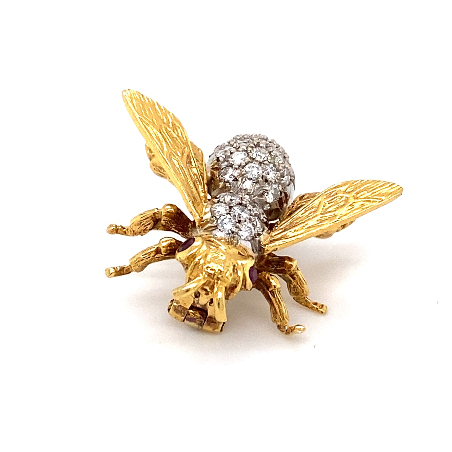 Circa 1960s Diamond and Ruby Bee Pin in 18K Gold