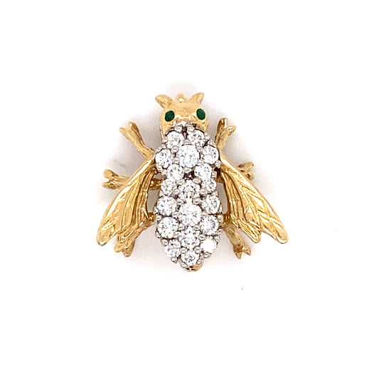 Circa 1960s Emerald and Diamond Bee Pin in 14K Gold