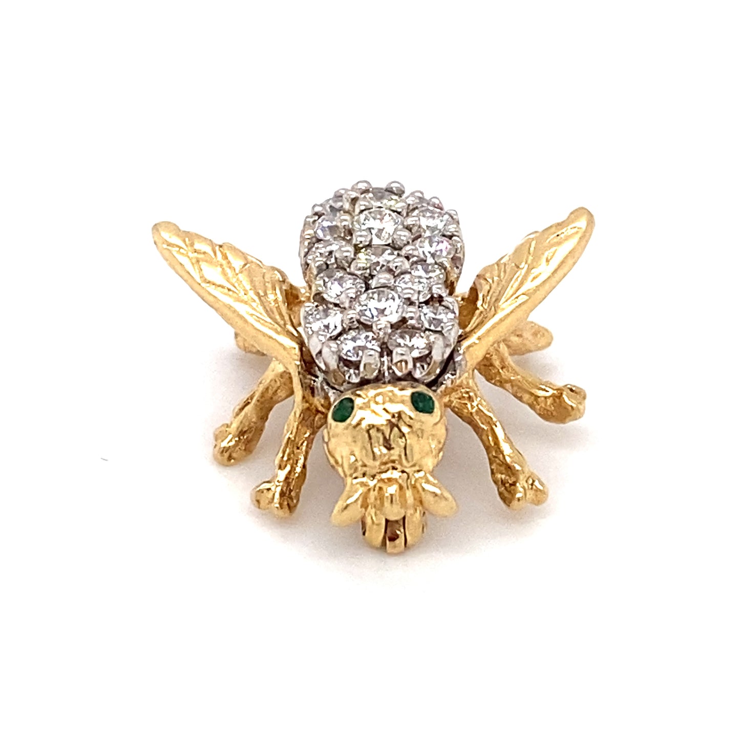 Circa 1960s Emerald and Diamond Bee Pin in 14K Gold