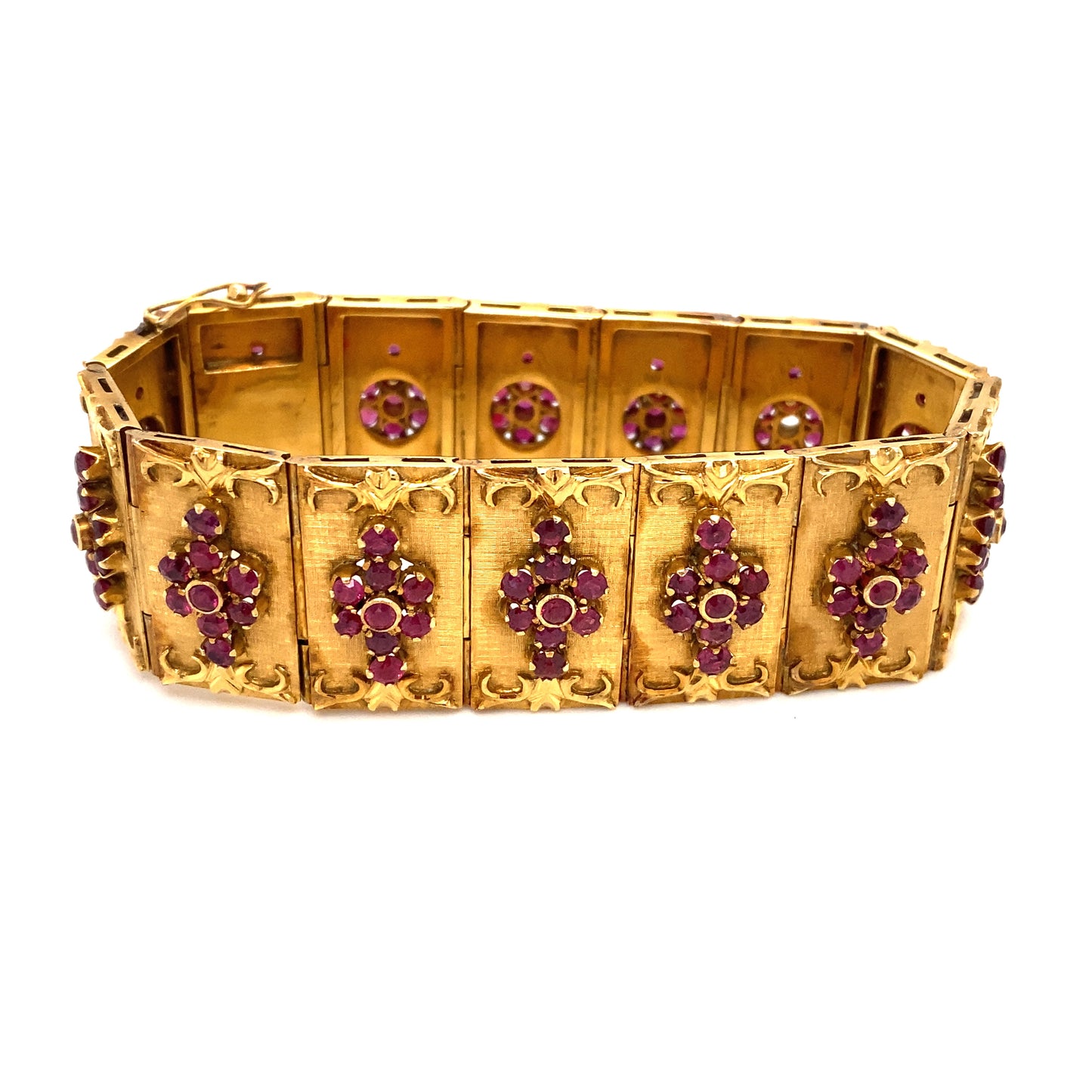 Circa 1960s Ruby Panel Bracelet in 14K Gold