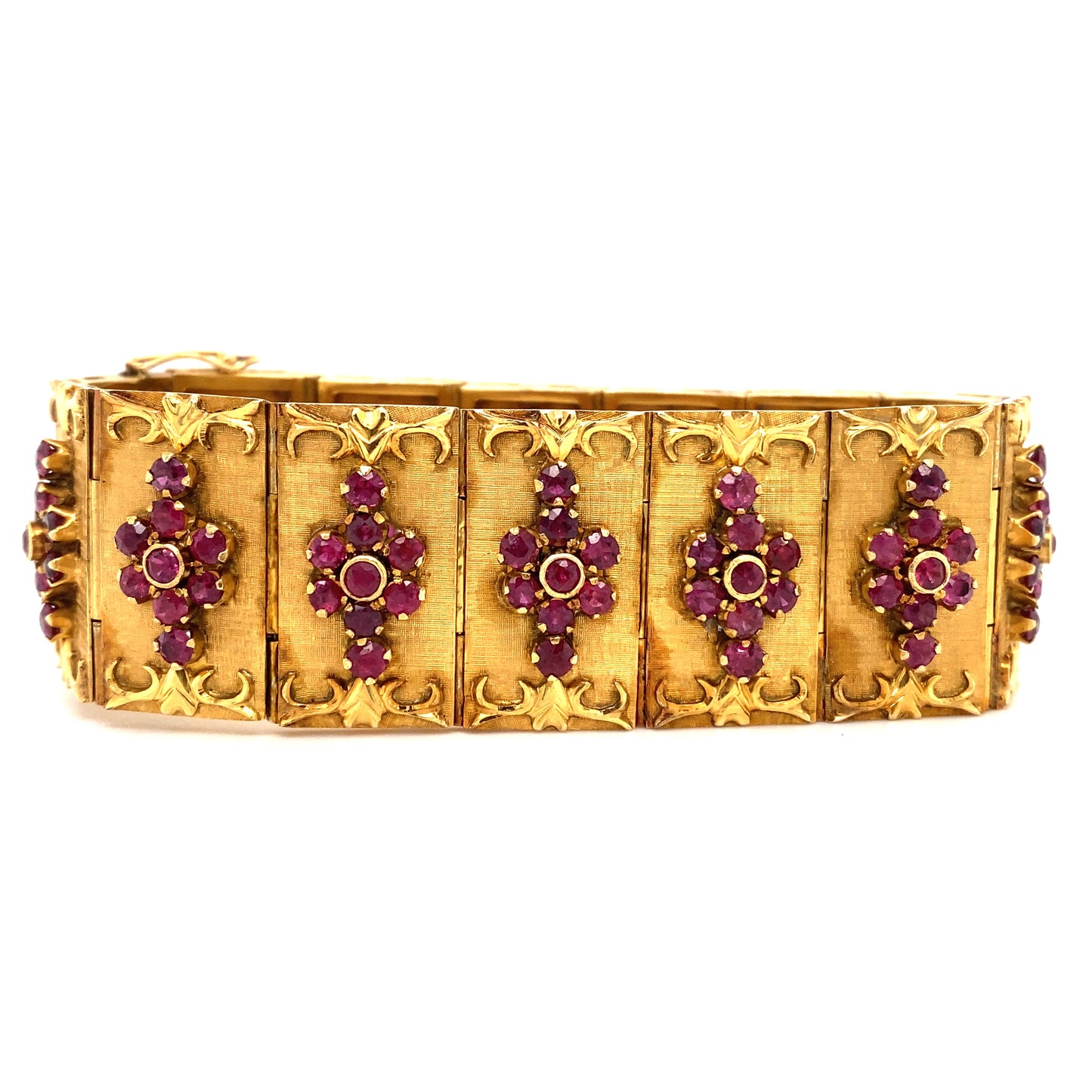 Circa 1960s Ruby Panel Bracelet in 14K Gold