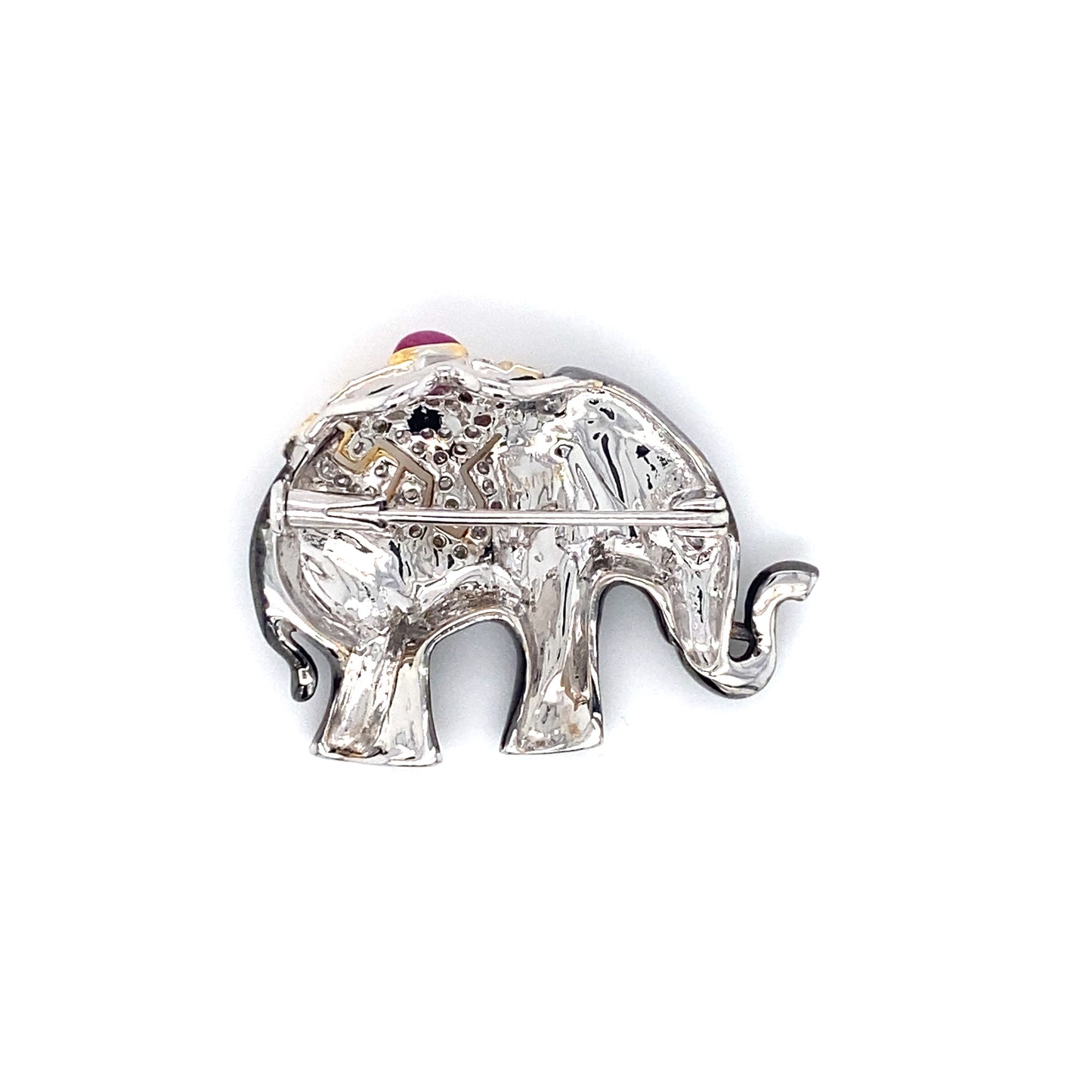 Circa 2000s Ruby and Diamond Elephant Brooch in 18K White Gold