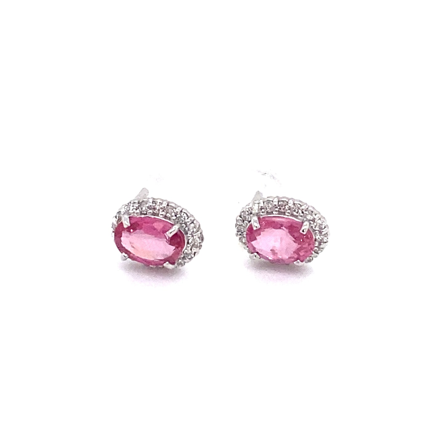 1.0ctw Oval Pink Sapphire Halo Stud Earrings in 18K White Gold