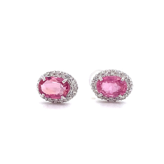 Circa 1990s 1.18ctw Pink Sapphire and Diamond Halo Earrings in 18K White Gold