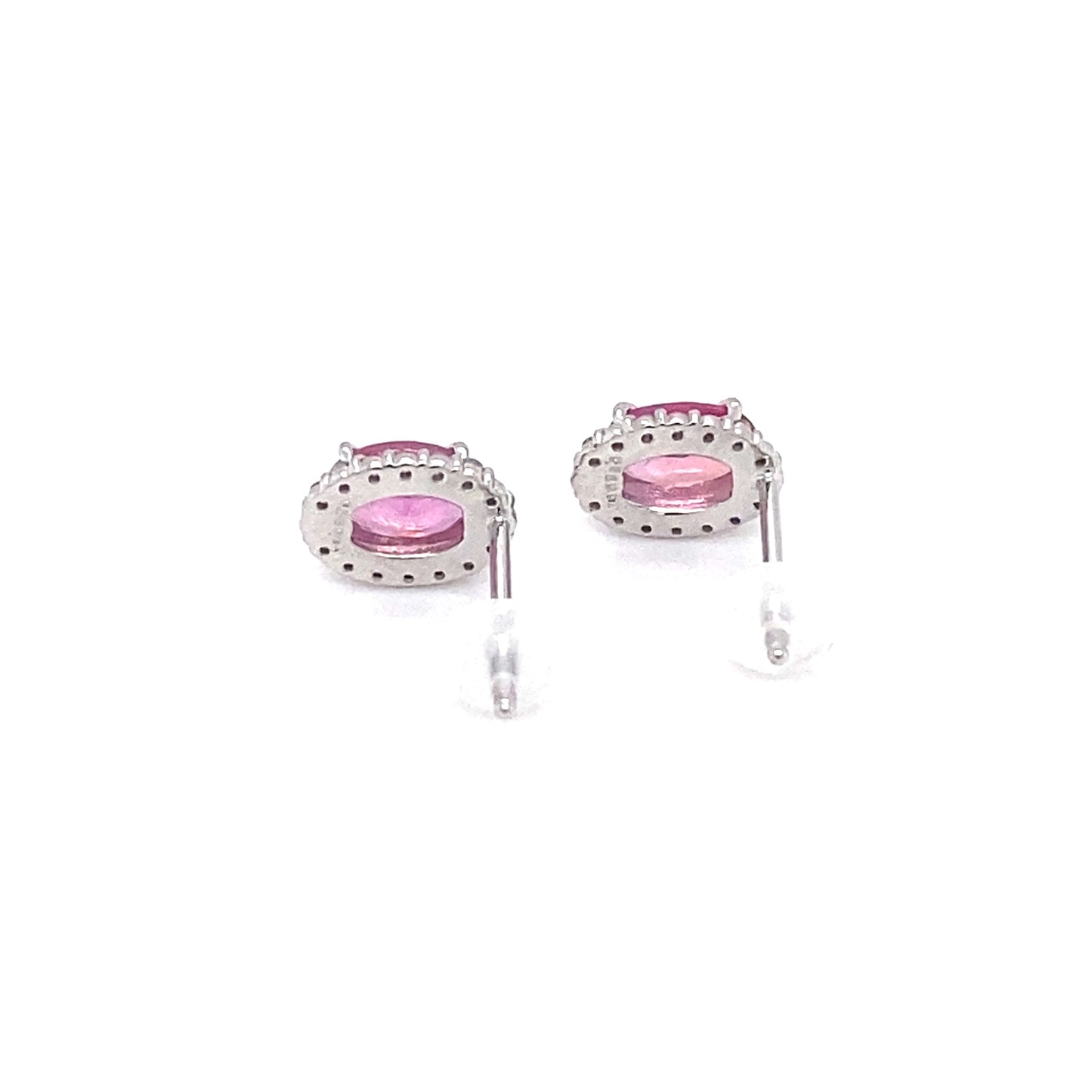 Circa 1990s 1.18ctw Pink Sapphire and Diamond Halo Earrings in 18K White Gold