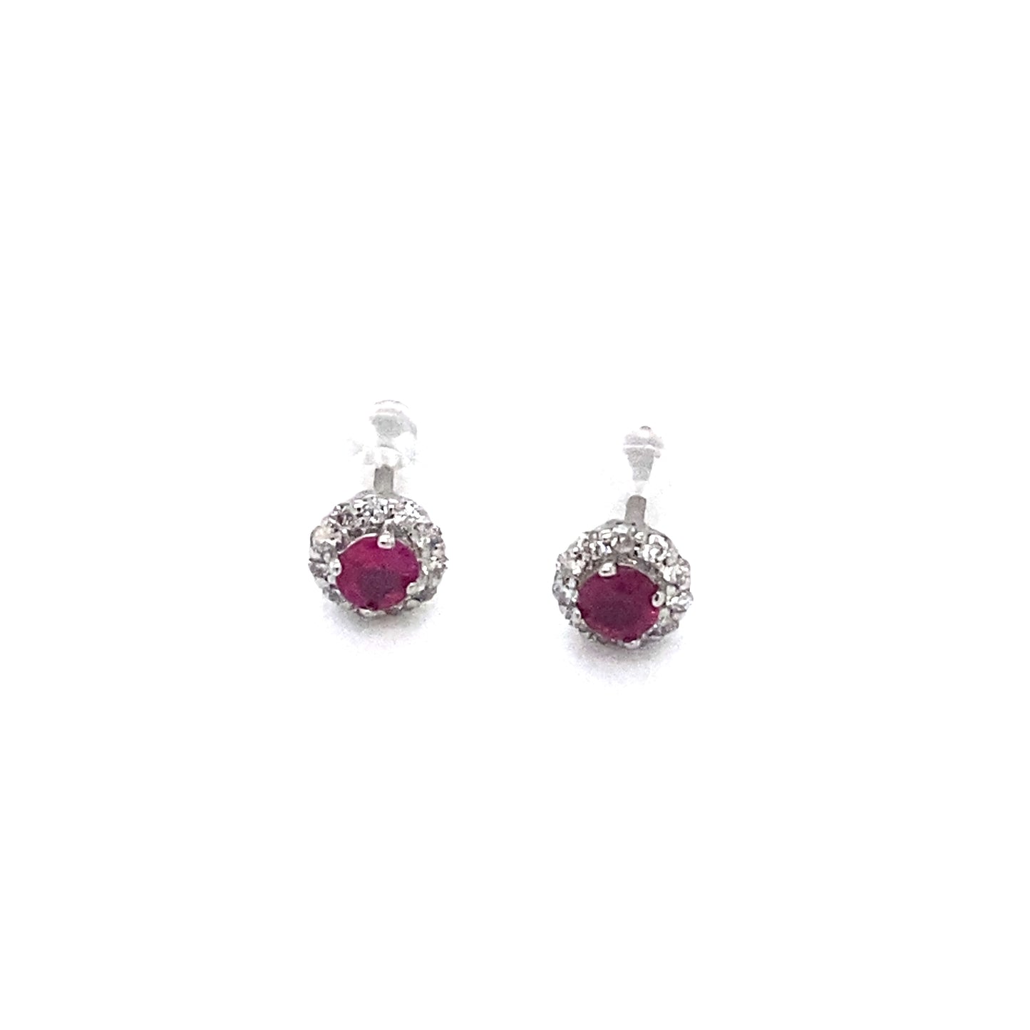 Circa 1990s 0.18ctw Ruby and Diamond Stud Earrings in Platinum