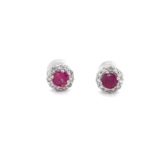 Circa 1990s 0.18ctw Ruby and Diamond Stud Earrings in Platinum