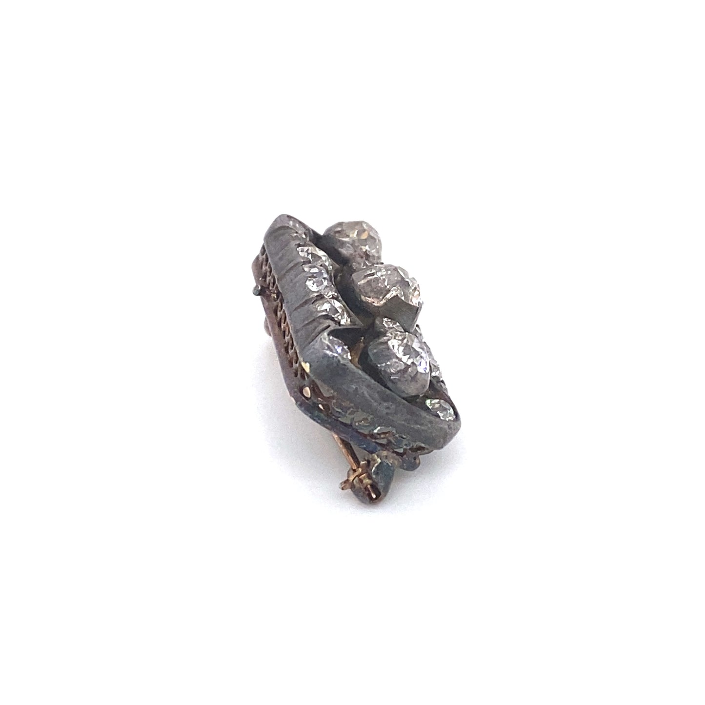 Circa 1810 Georgian 2.0ct Old Mine Cut Diamond Brooch in Silver and Gold