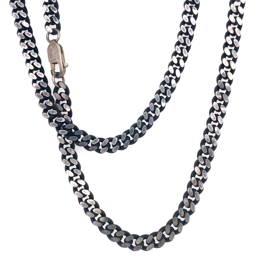 Circa 2000s Black Rhodium Double Clasp Curb Chain in Sterling Silver