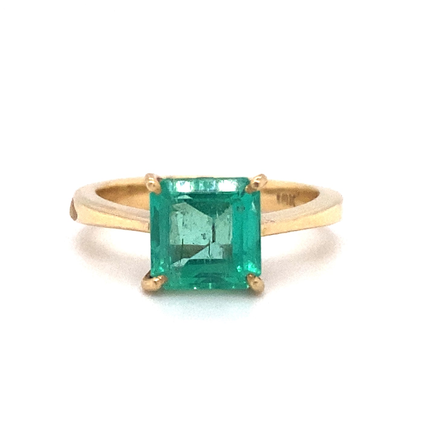 3.50ct Asscher Cut Colombian Emerald Solitaire Ring in 18K Gold