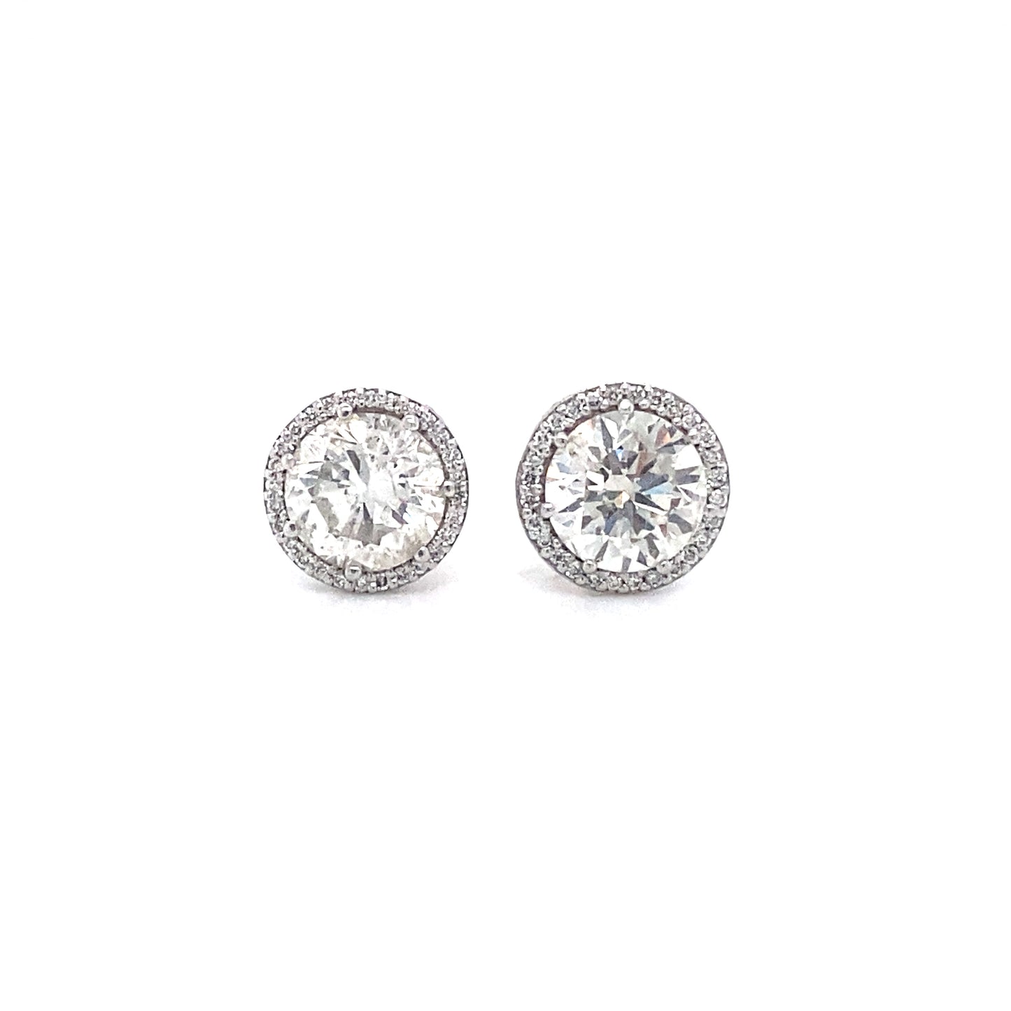 2.60 Carat Round Diamond Halo Stud Earrings in 14K White Gold