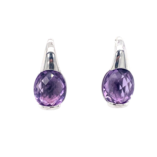 Italian Le Gi Oval Amethyst Earrings in 18K White Gold