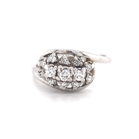Circa 1980s Diamond Crossover Cluster Ring in 14K White Gold